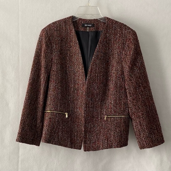 Nine West Jackets & Blazers - Nine West Size 12 Multicolored Full Lined Collarless Open Front Blazer